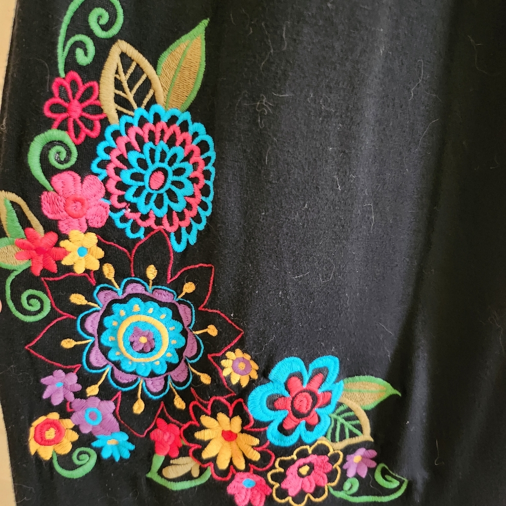 Black Skirt with Colorful Floral Embroidery